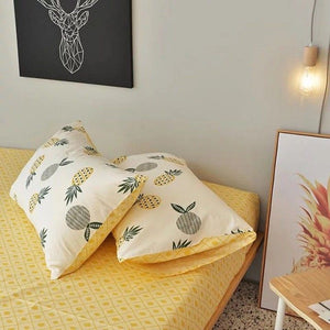 White Yellow Cartoon Pineapple Double Sided Pillow And Duvet Cover