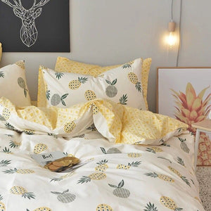 White Yellow Cartoon Pineapple Double Sided Pillow And Duvet Cover