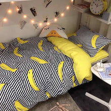 Load image into Gallery viewer, Black White Stripe Yellow Banana Double Sided Pillow And Duvet Cover
